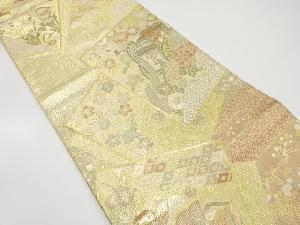 佐賀錦　色紙に御所車・鴛鴦・草花模様織り出し袋帯